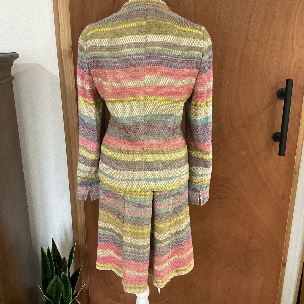 Akris Linen Blend Pastel Stripe 2 pc Suit Jacket Skirt Classic Chic Swiss Artsy - Picture 6 of 16